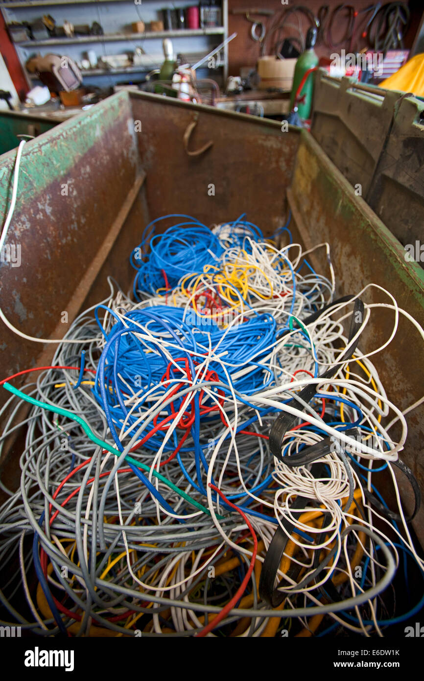 Wire in bin at Recycling Center, Los Angeles, California, USA Stock