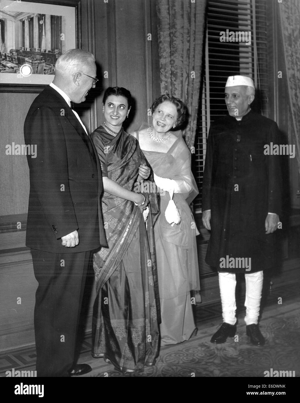 Jan 20, 1966 - Washington, District of Columbia, U.S. - India's first and to date only female prime minister INDIRA GANDHI made strides in modernizing India but never quelled its political turmoil. In 1971, Gandhi provided military support for the secession of East Bengal from Pakistan, creating Bangladesh. She won the election of 1972 in a landslide, but courts later upheld charges of election fraud in 1975. Gandhi responded by jailing her opponents and suspending civil liberties. In 1977, she was toppled from power, later regaining her post as prime minister in 1980. After quashing a Sikh up Stock Photo