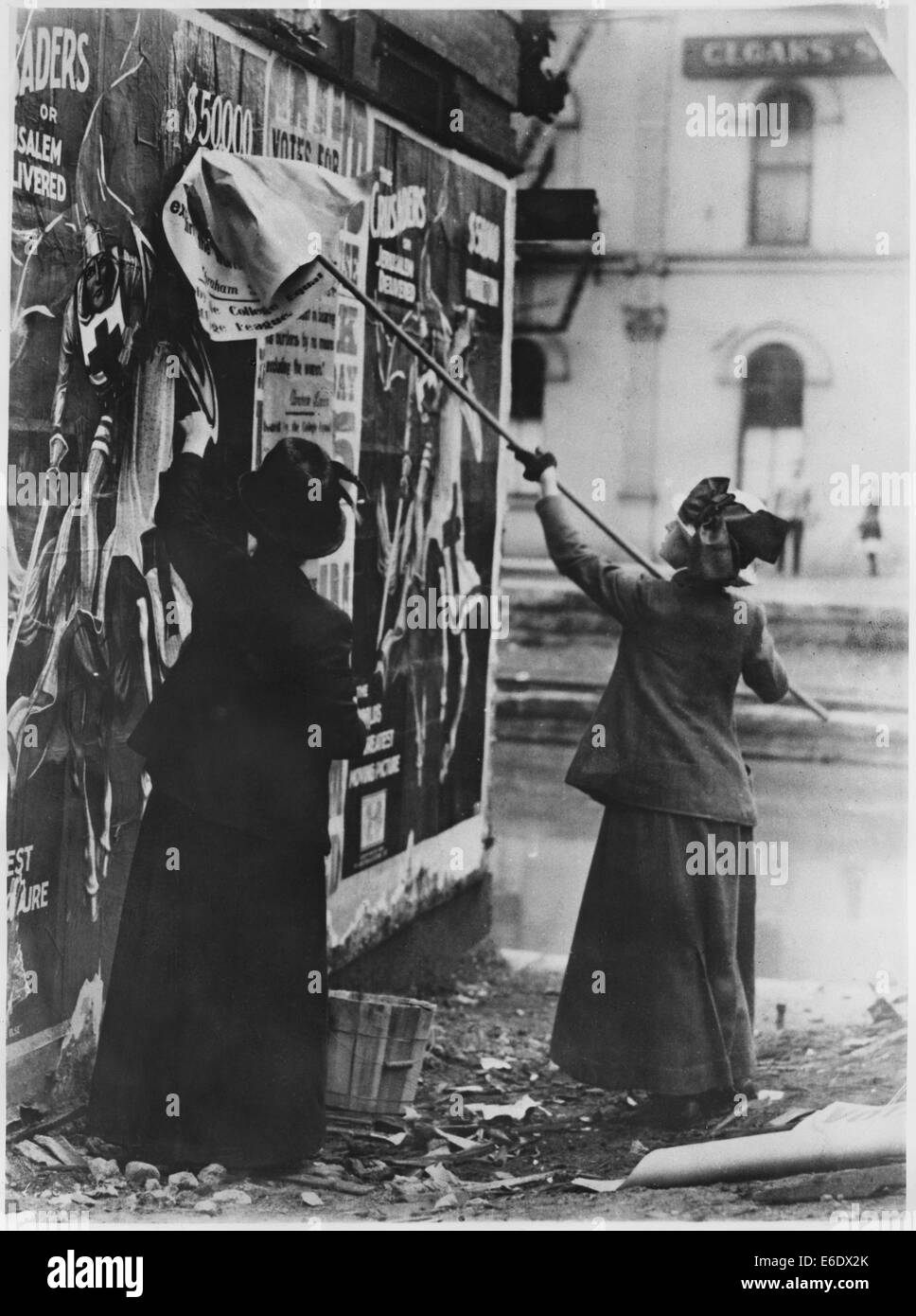 Two Suffragettes Posting a Billboard, New York City, USA, circa 1917 Stock Photo