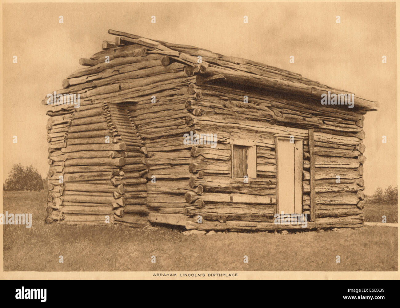 U.S. President Abraham Lincoln's Birthplace, Rock Spring Farm, Kentucky, USA, Illustrated Replica, 1914 Stock Photo