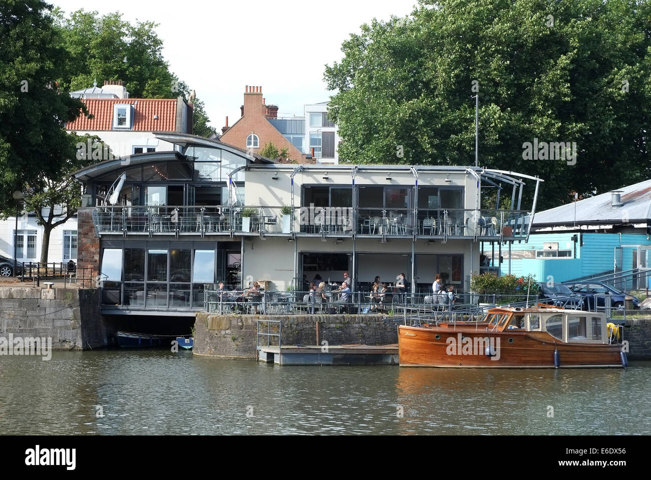 Waterside restaurant in Bristol, with outside dining area, very popular in the summer. 7 August 2014 Stock Photo