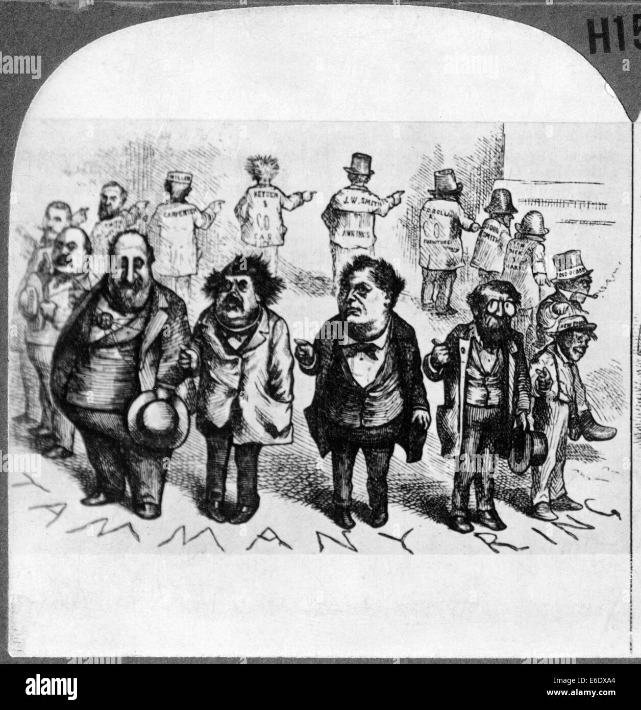 Thomas Nast Cartoon of Boss Tweed and Tammany Ring, 'Who Stole the People's Money? / Twas him.',  1871, Stereo Card Stock Photo