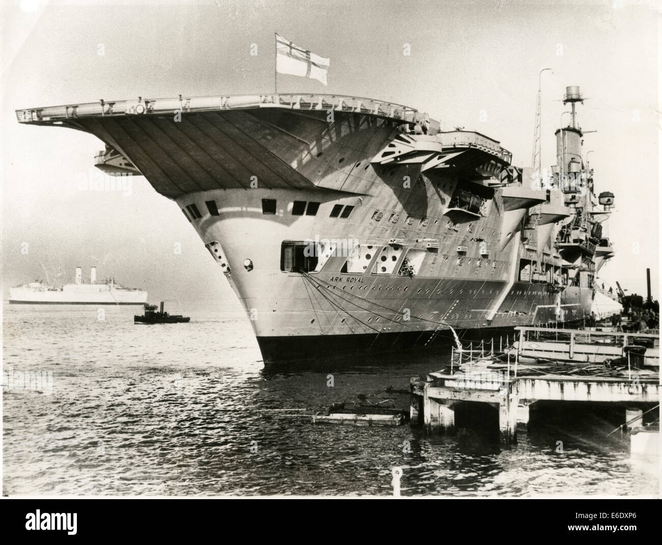 British Aircraft Carrier, HMS, Ark Royal, Docked at Pier, Porsmouth, England, 1939 Stock Photo