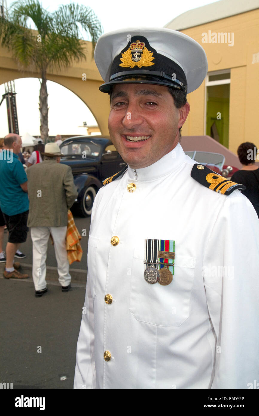 New Zealand Navy band conductor at the Tremains Art Deco Weekend  at Napier in the Hawke's Bay Region, North Island, New Zealand Stock Photo