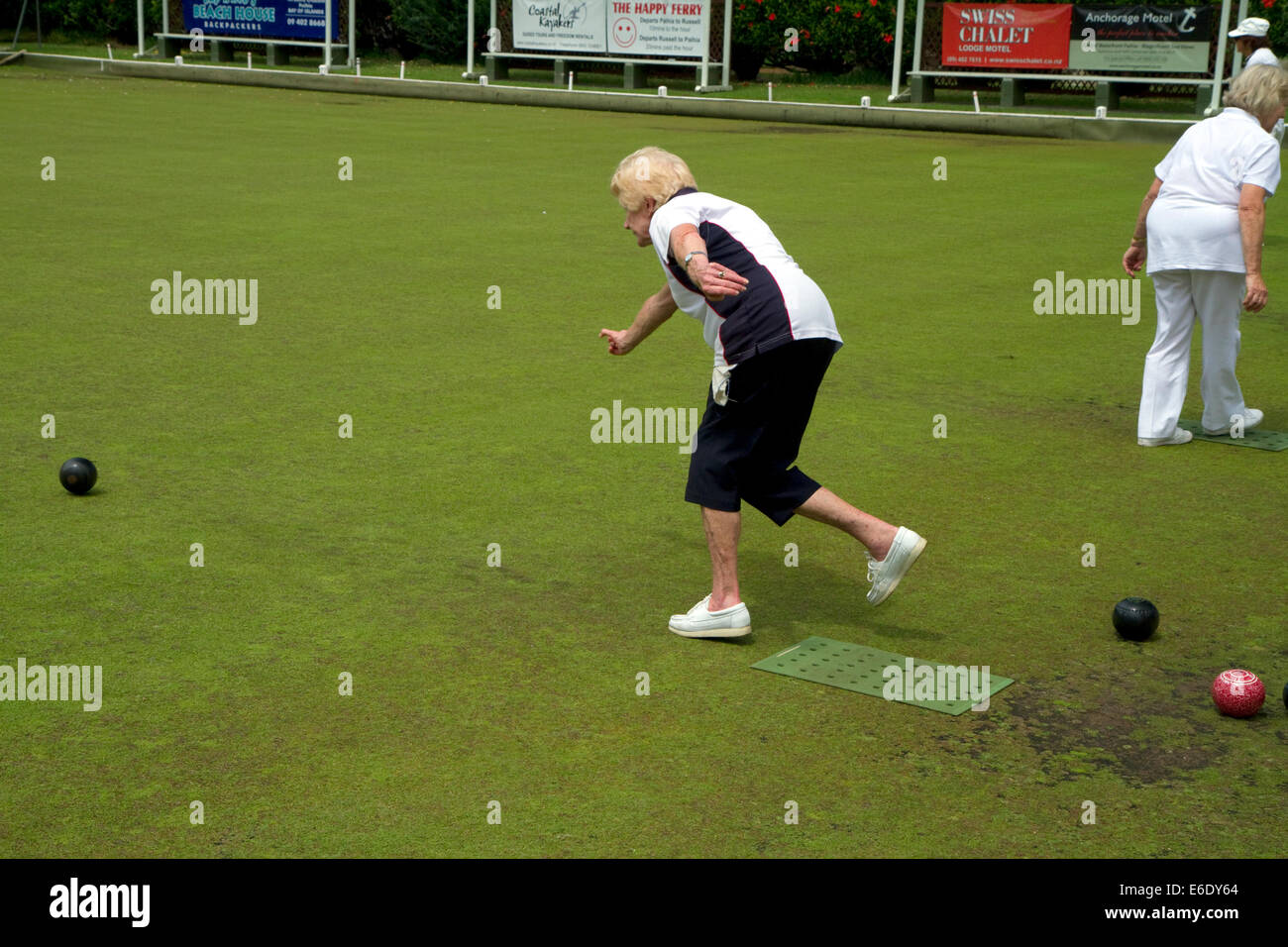 Lawn bowling at Waitangi in the Bay of Islands, North Island, New Zealand. Stock Photo