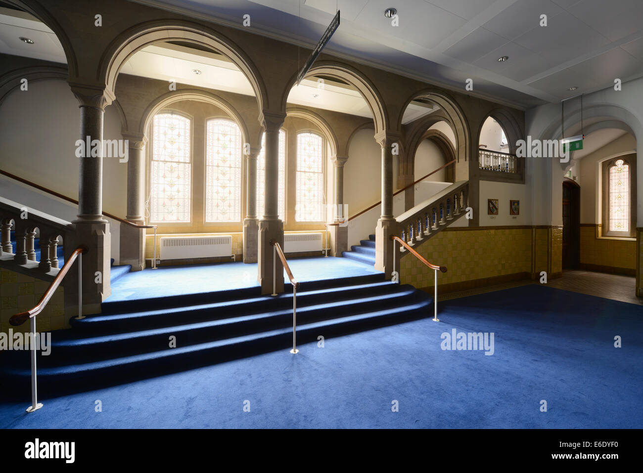 The staircase leading from the Whitworth corridor to the Whitworth Hall at The University of Manchester (Editorial use only). Stock Photo