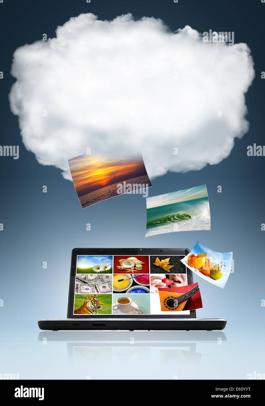 Conceptual image of cloud technology in storage and sharing of files Stock Photo