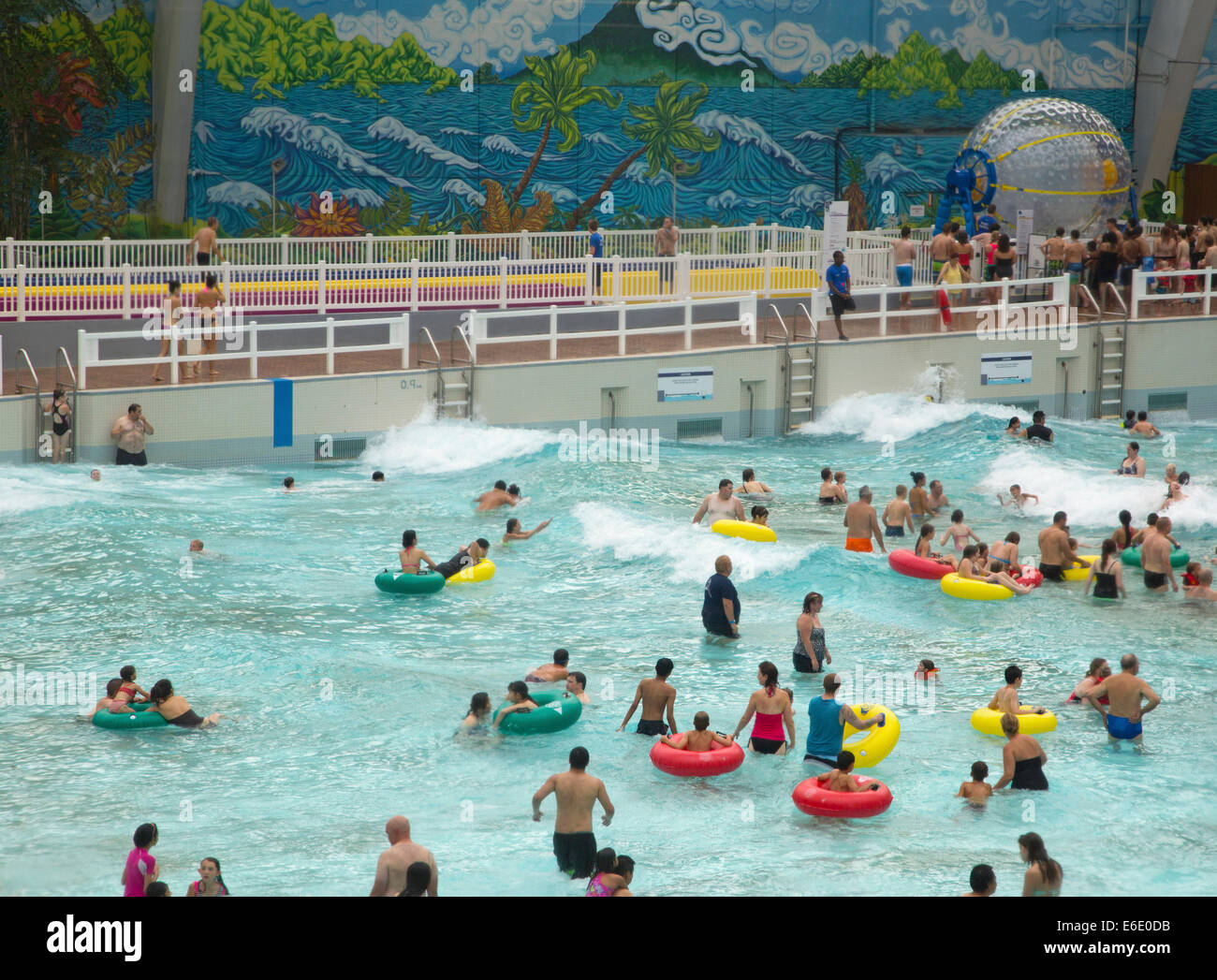 Wave pool at World Waterpark in West Edmonton mall, one of the largest shopping centers in the world. Stock Photo