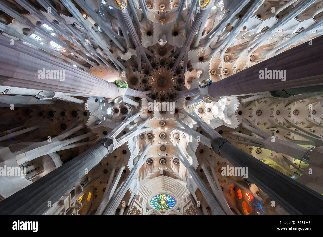 Interior of Sagrada Familia Cathedral Stock Photo