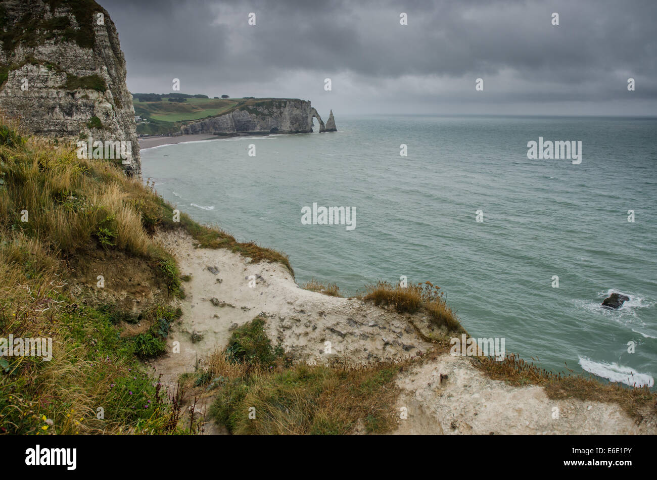 view of cliffs near etretat town of france Stock Photo - Alamy