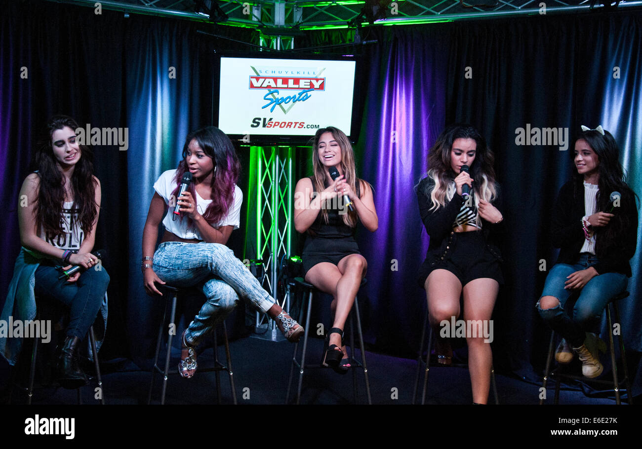 Bala Cynwyd, Pennsylvania, USA. 21st August, 2014. (L to R) Lauren Jauregui, Normani Hamilton, Ally Brook, Dinah Jane Hansen and Camila Cabello of American Girl Group Fifth Harmony Perform at Q102's Performance Theatre on August 21, 2014 in Bala Cynwyd, Pennsylvania, United States. Credit:  Paul Froggatt/Alamy Live News Stock Photo