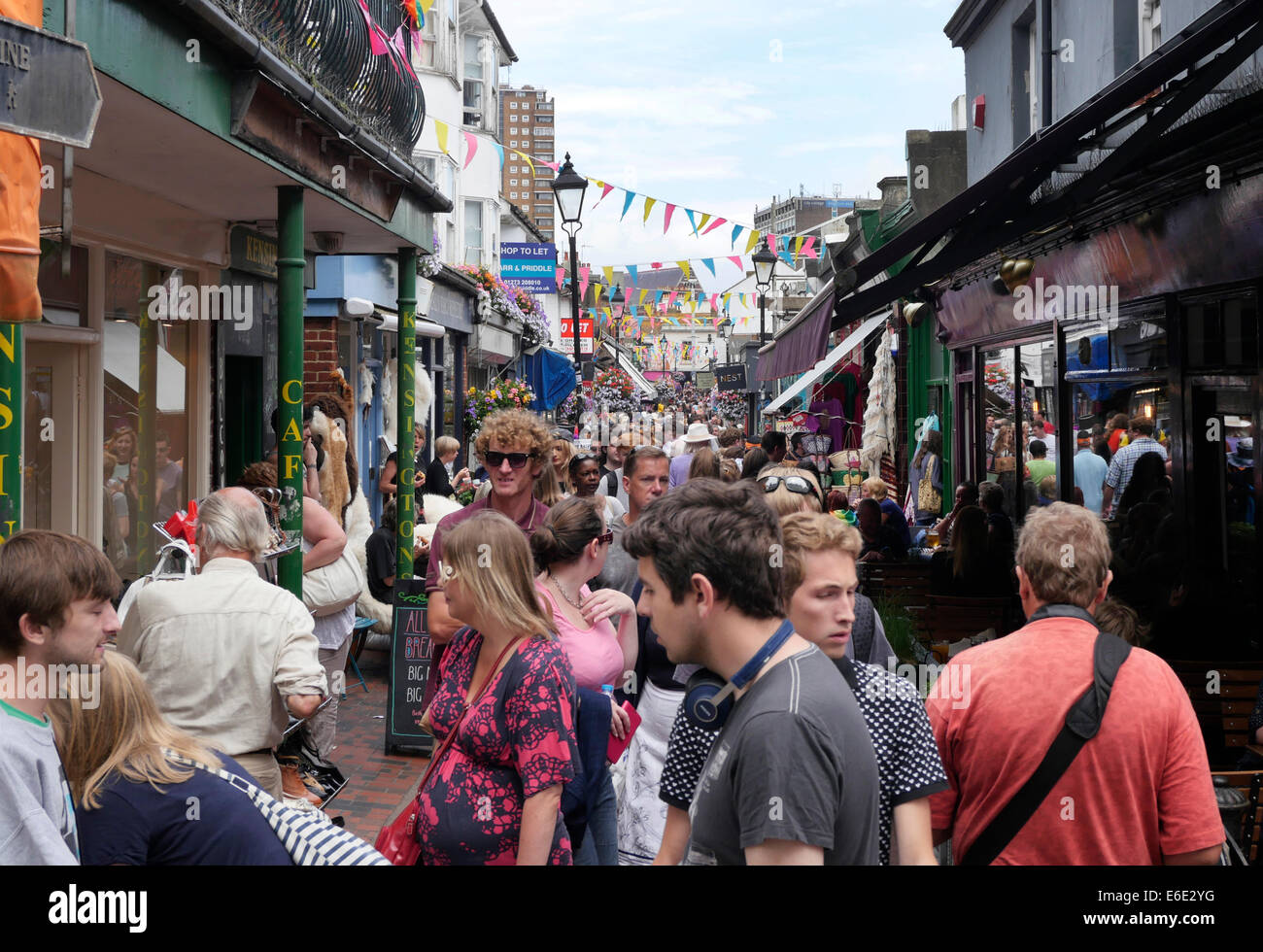 Crowds in the back streets of Brighton during the Pride Festival Stock Photo
