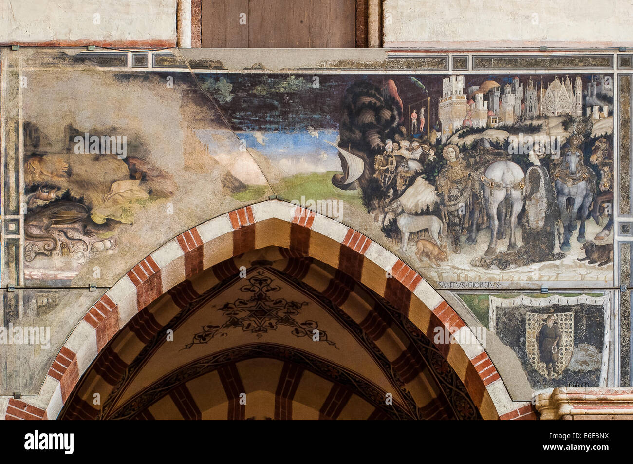 Italy Veneto Verona St. Anastasia church . Pellegrini Chapel fresco by Pisanello St George and the Princess 1433 - 1438 Stock Photo
