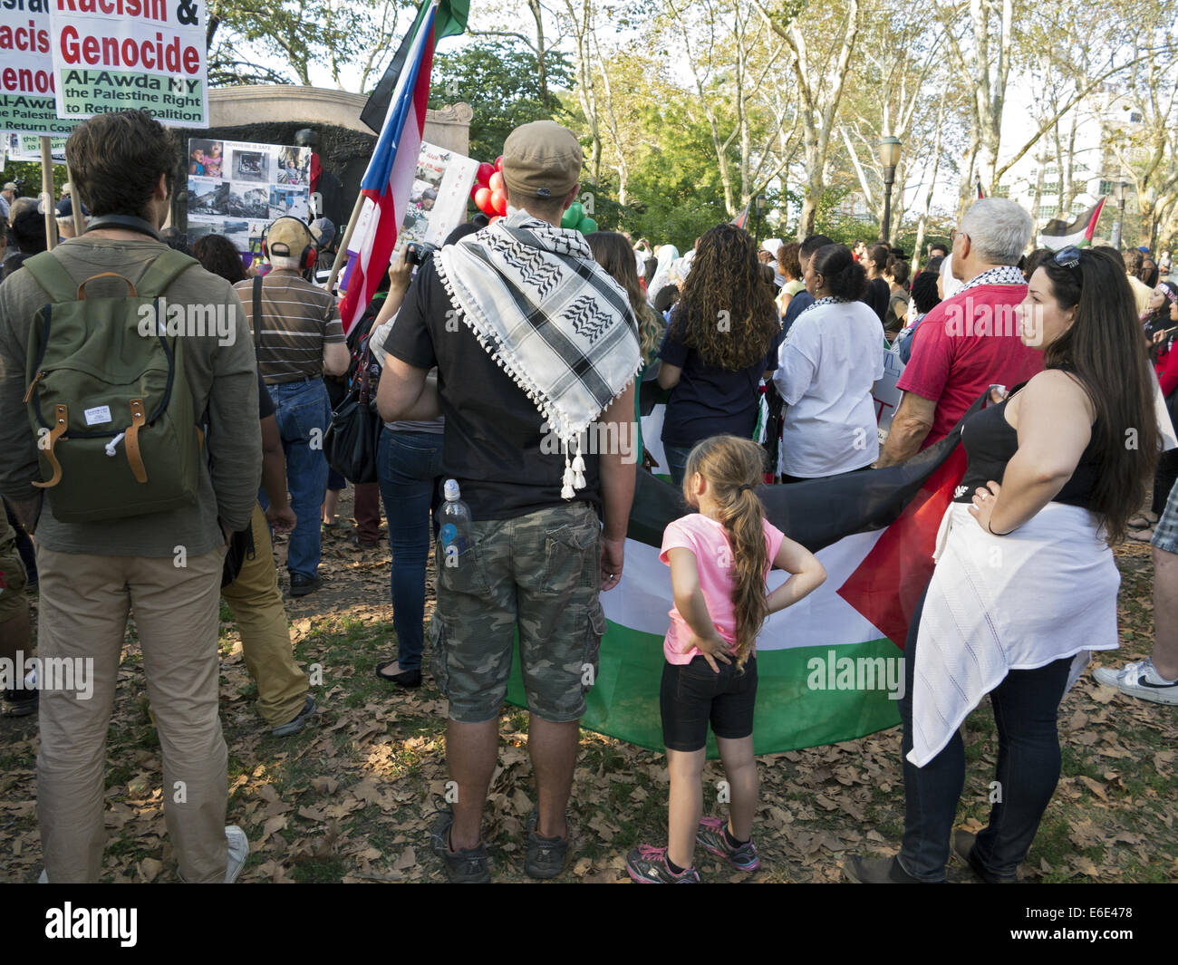 Rally for Palestine at Cadman Plaza Park in Brooklyn in New York, Aug.20, 2014. Stock Photo