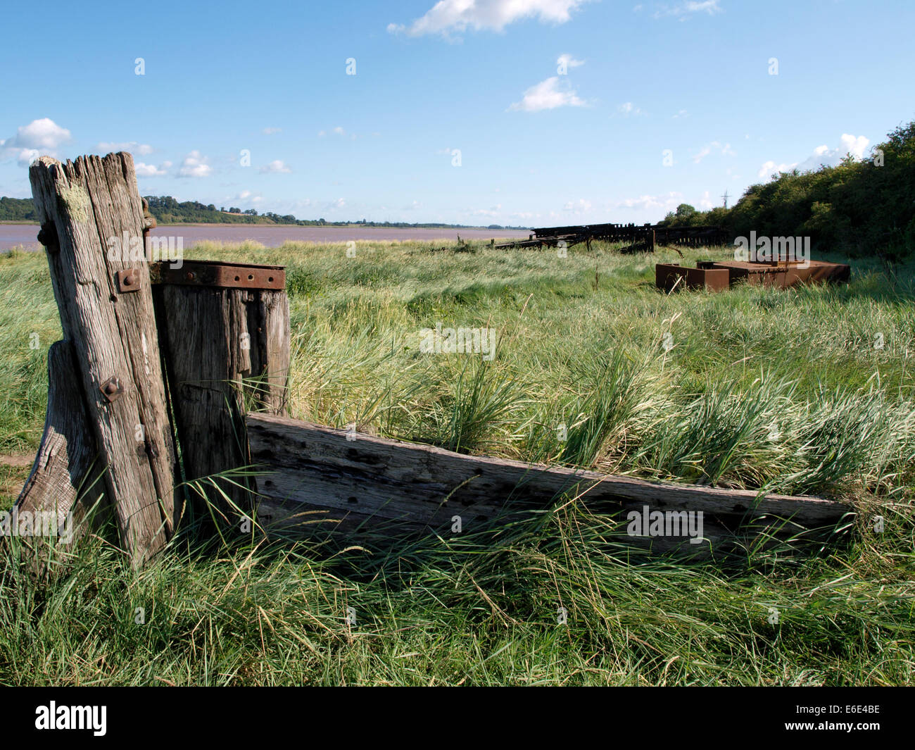 Purton ships graveyard, Unwanted vessels beached on the banks of the River Severn to prevent erosion, Berkeley, Gloucestershire Stock Photo