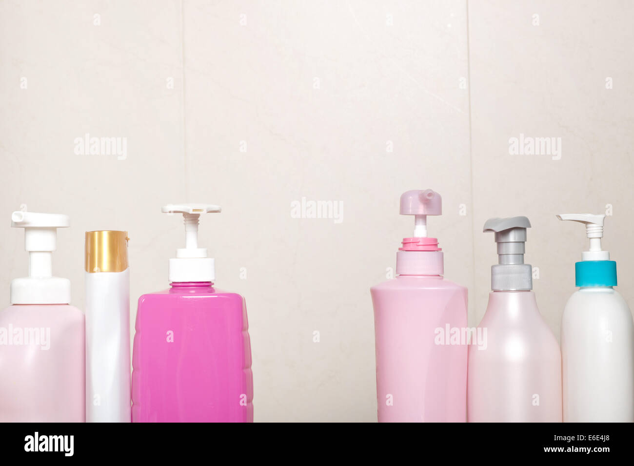 Different type of toiletry bottles in a bathroom Stock Photo Alamy