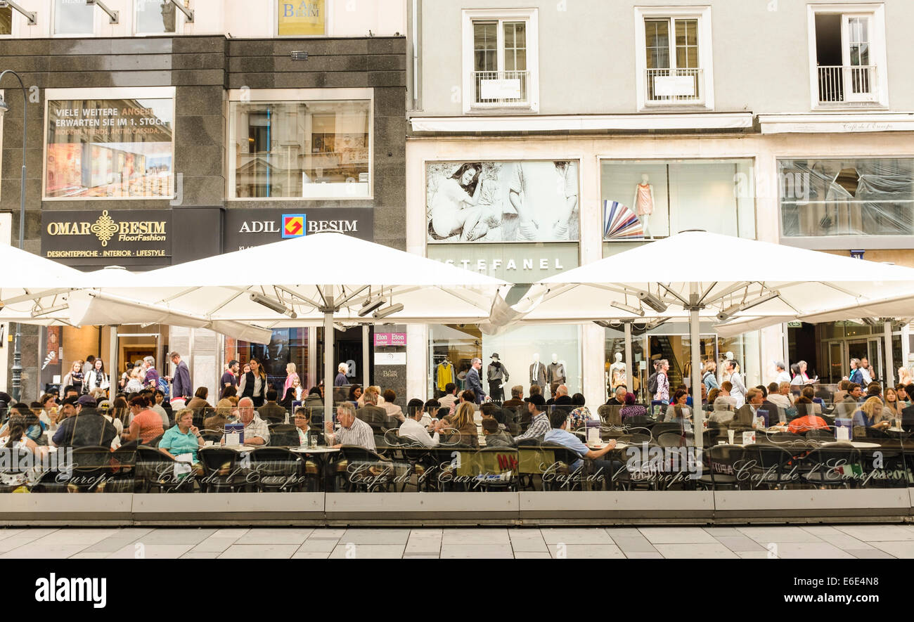 People sitting in Cafe de l' Europe, Graben, biggest shopping street in  Vienna, europe Stock Photo - Alamy