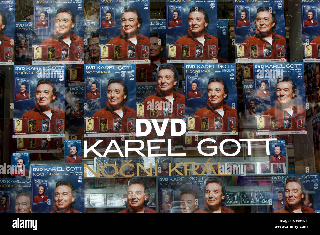 Shop window with advertising on the new DVD singer Karel Gott, Wenceslas Square, Prague, Czech Republic, Europe Stock Photo