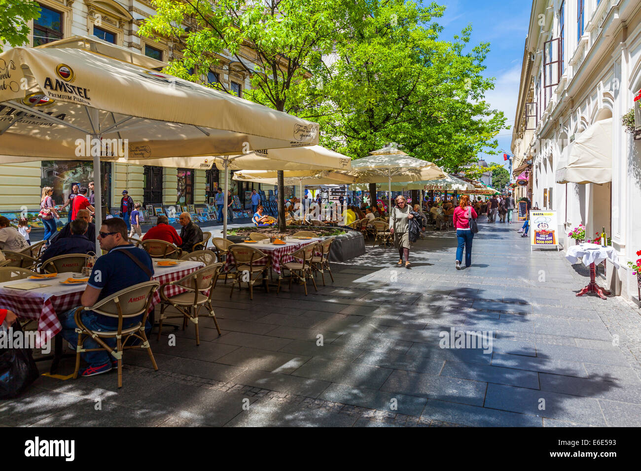 Sidewalk cafes, exclusive shopping street Knez Mihailova, Savski Venac, New Belgrade, Belgrade, Serbia Stock Photo