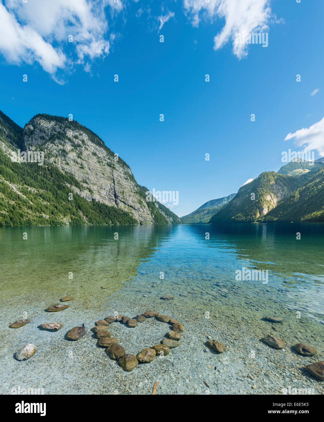 Heart of stones in water, view over Lake Königssee, Berchtesgaden National Park, Berchtesgadener Land district, Upper Bavaria Stock Photo