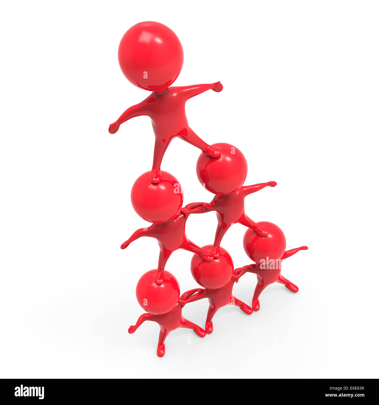 3d render of little red people forming a human pyramid Stock Photo