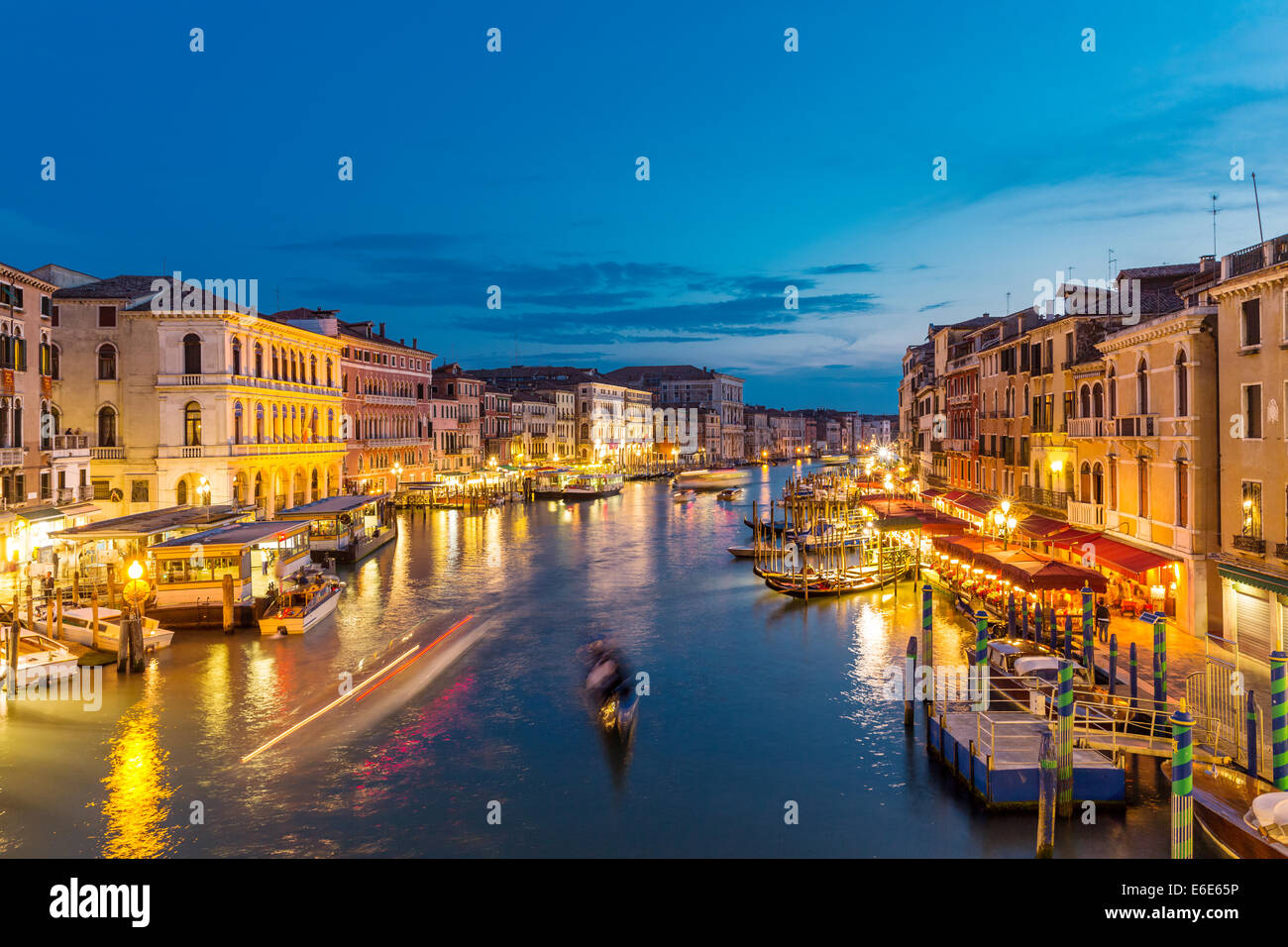 Night view of the Grand Canal from the Rialto bridge, Venice Italy ...