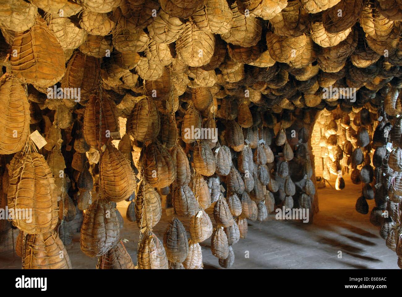 Polesine Parmense (Emilia-Romagna, Italy) cellar for aging of 'culatello' typical ham Stock Photo