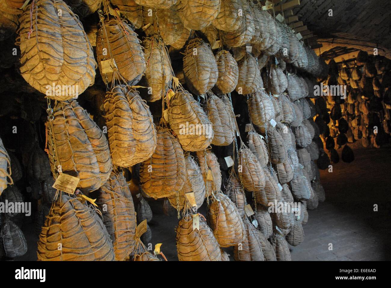 Polesine Parmense (Emilia-Romagna, Italy) cellar for aging of 'culatello' typical ham Stock Photo