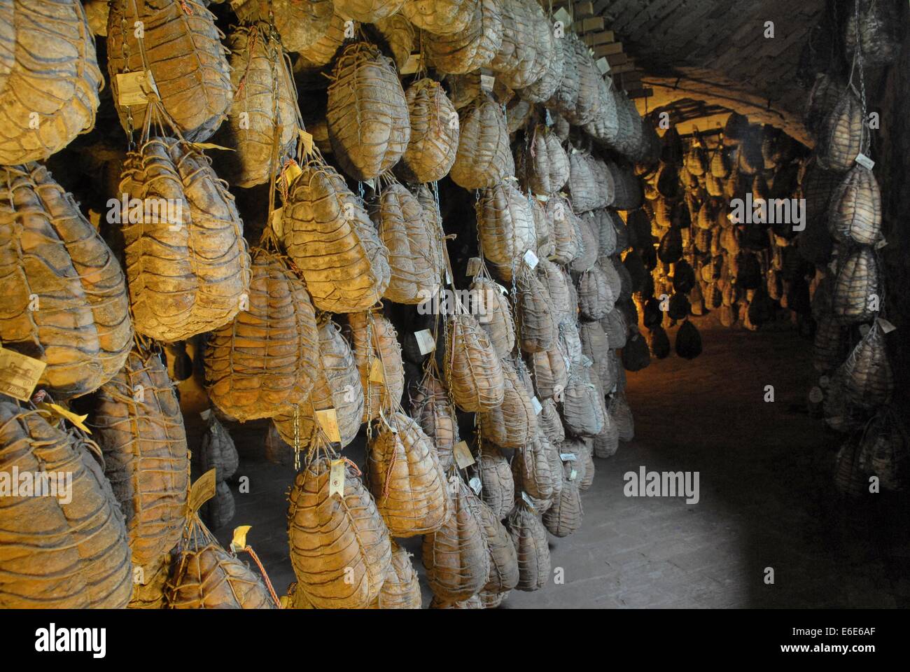 Polesine Parmense (Emilia-Romagna, Italy) cellar for aging of 'culatello' typical ham Stock Photo