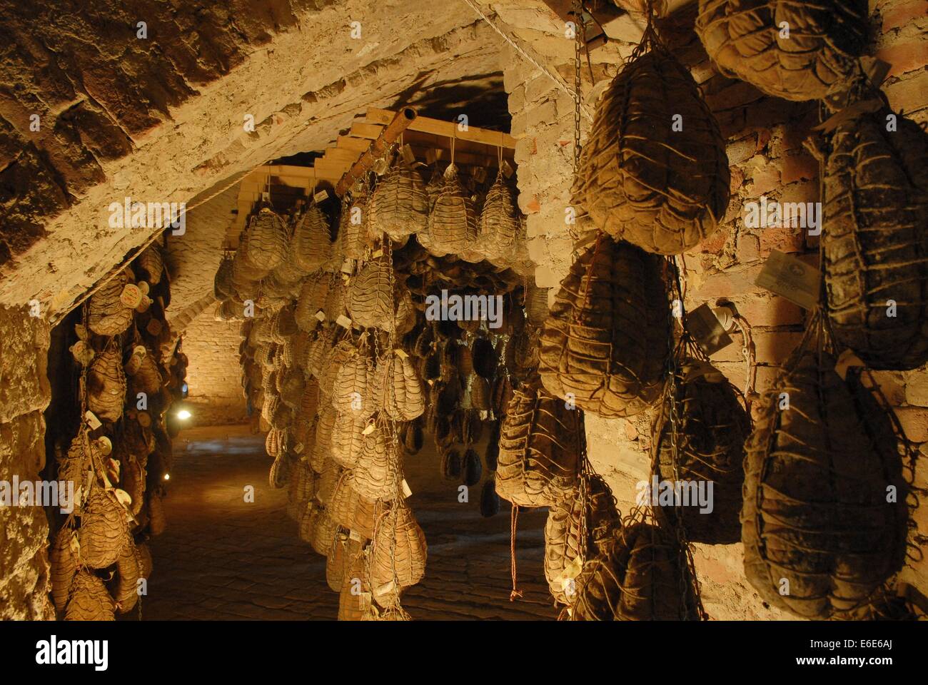 Polesine Parmense (Emilia-Romagna, Italy) cellar for aging of 'culatello' typical ham Stock Photo