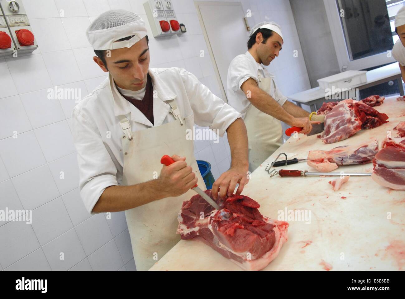 Polesine Parmense (Italy), working of the meats for the production of the 'culatello' typical ham Stock Photo