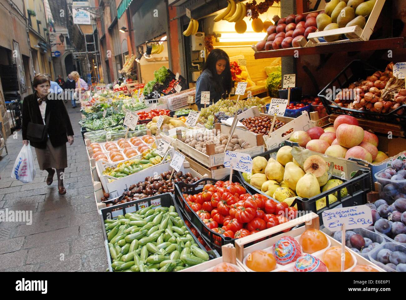 Bologna (Italy), street food market near Maggiore square Stock Photo