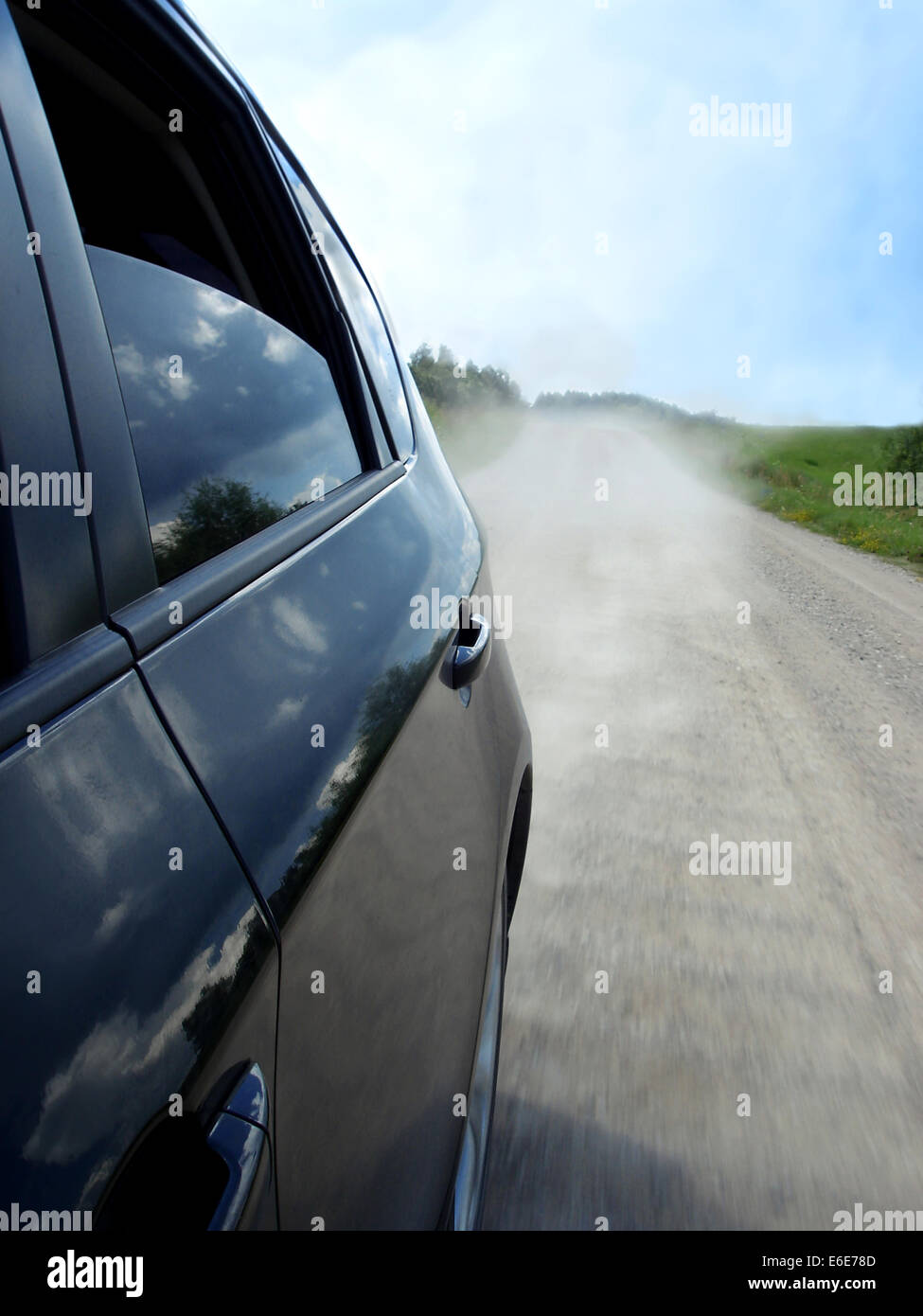 Dusty road behind a car Stock Photo Alamy