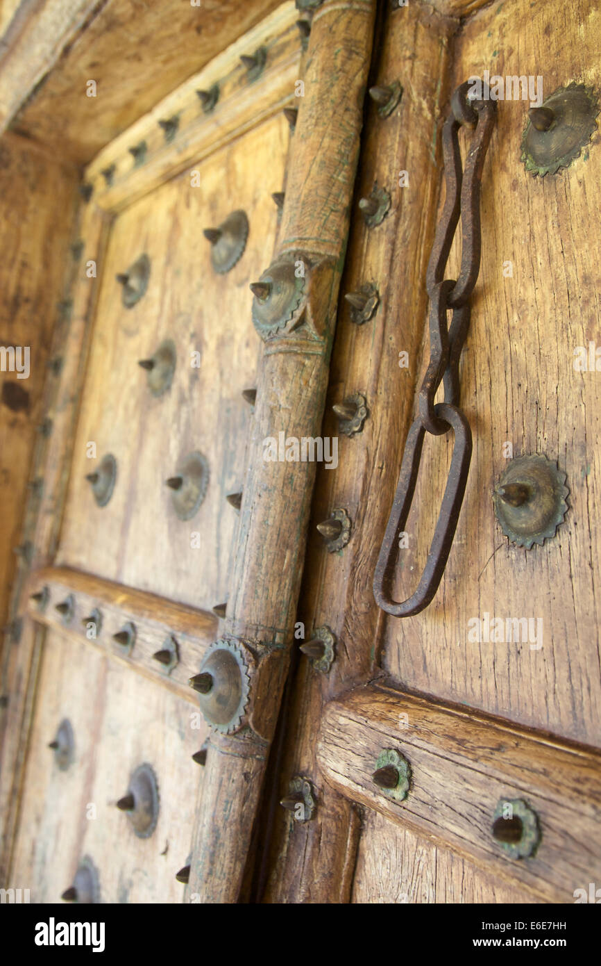 Close up detail of an Indian wooden door, Thailand Stock Photo