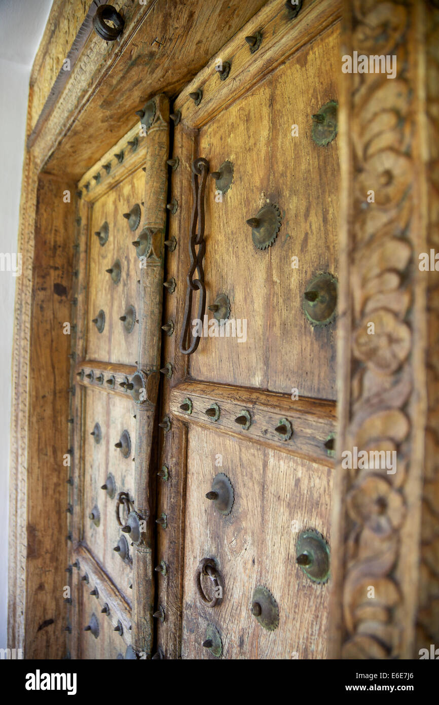Close up detail of an Indian wooden door, Thailand Stock Photo