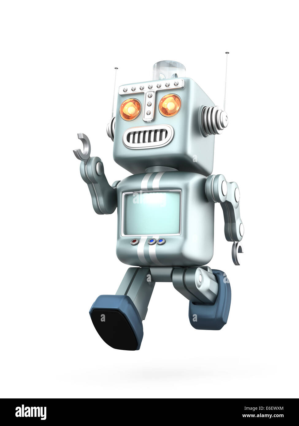 Cute vintage robot isolated on white background Stock Photo