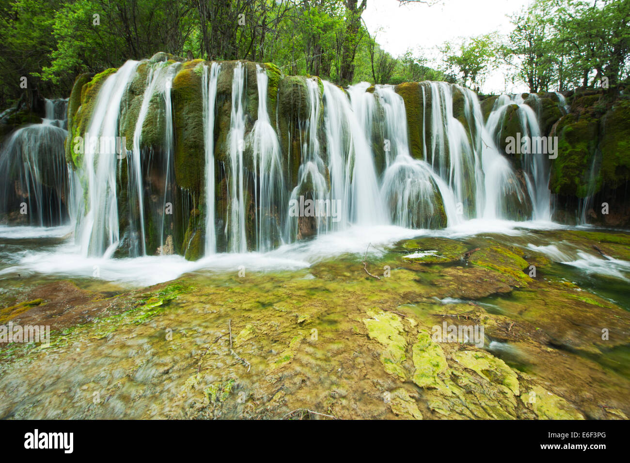 Waterfall in Juizhaigou National  Park China. Stock Photo