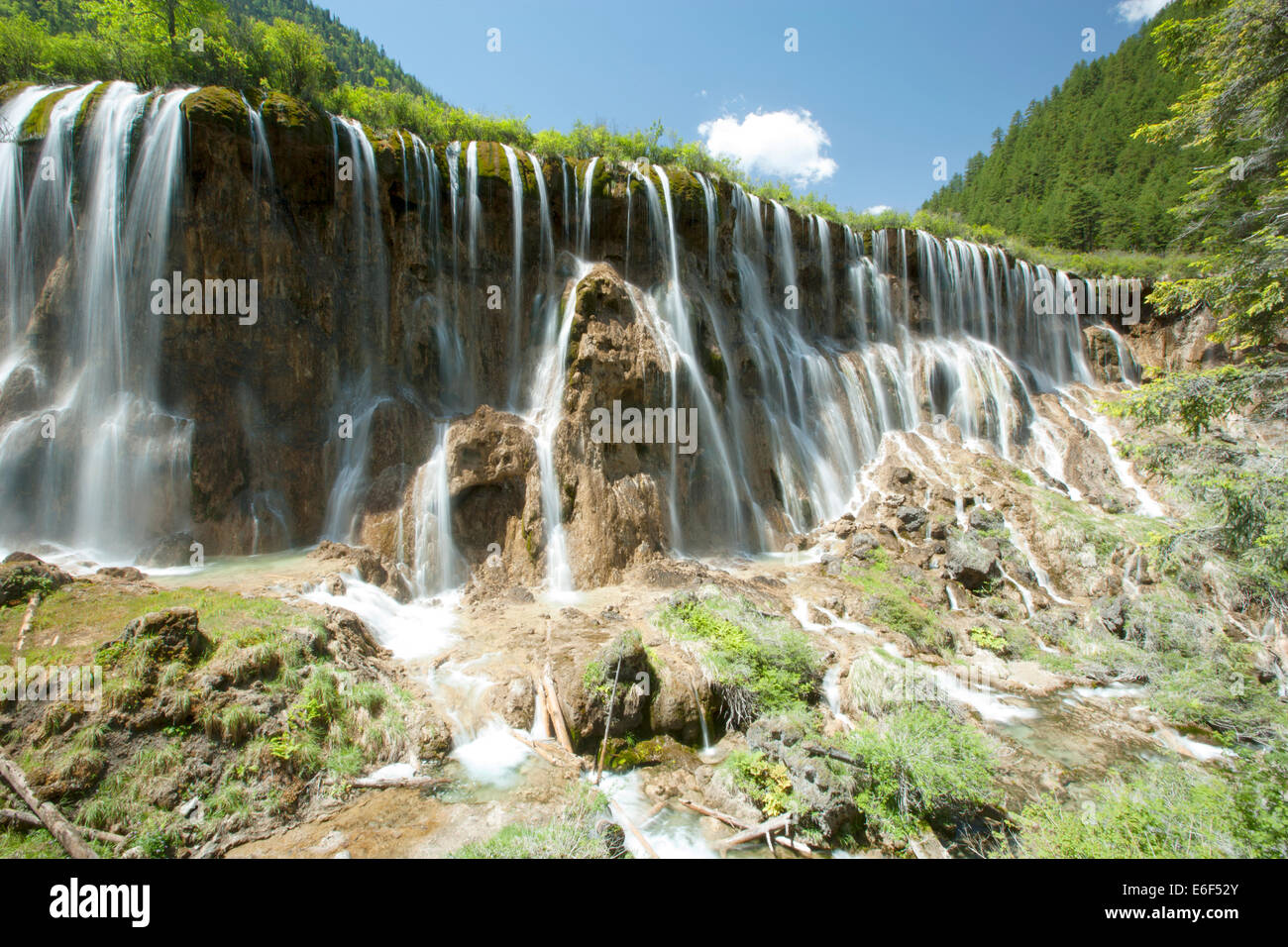 Waterfall in Juizhaigou National Park. Stock Photo