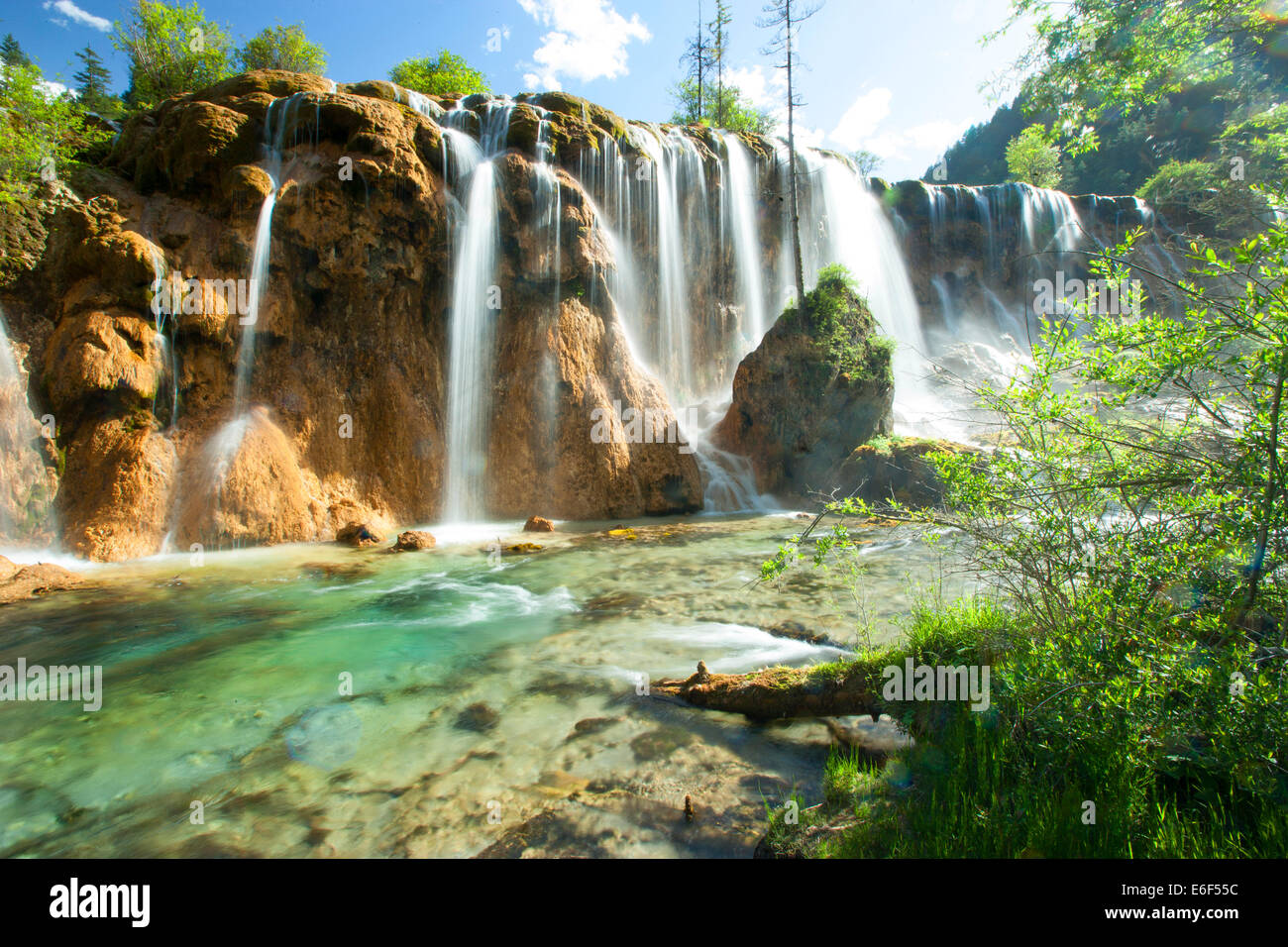 Waterfall at Juizhaigou National  Park. China. Stock Photo