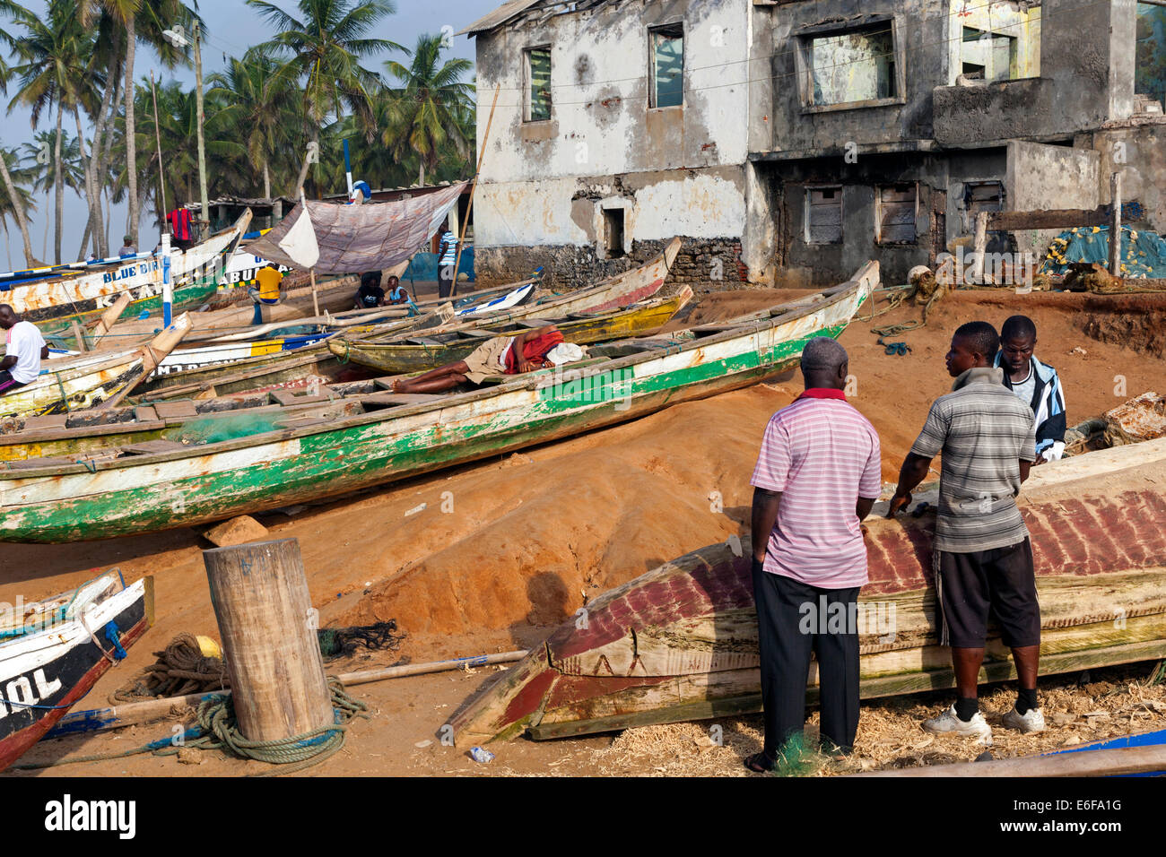 Fishing boats at Prampram, Greater Accra, Ghana, Africa Stock Photo