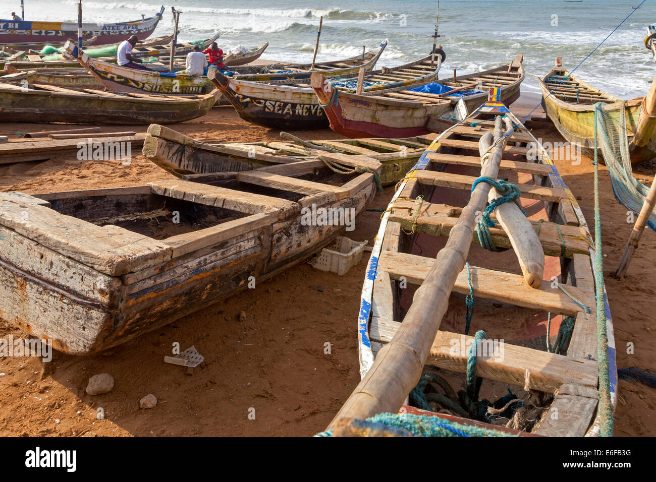 Fishing boats at Prampram, Greater Accra, Ghana, Africa Stock Photo