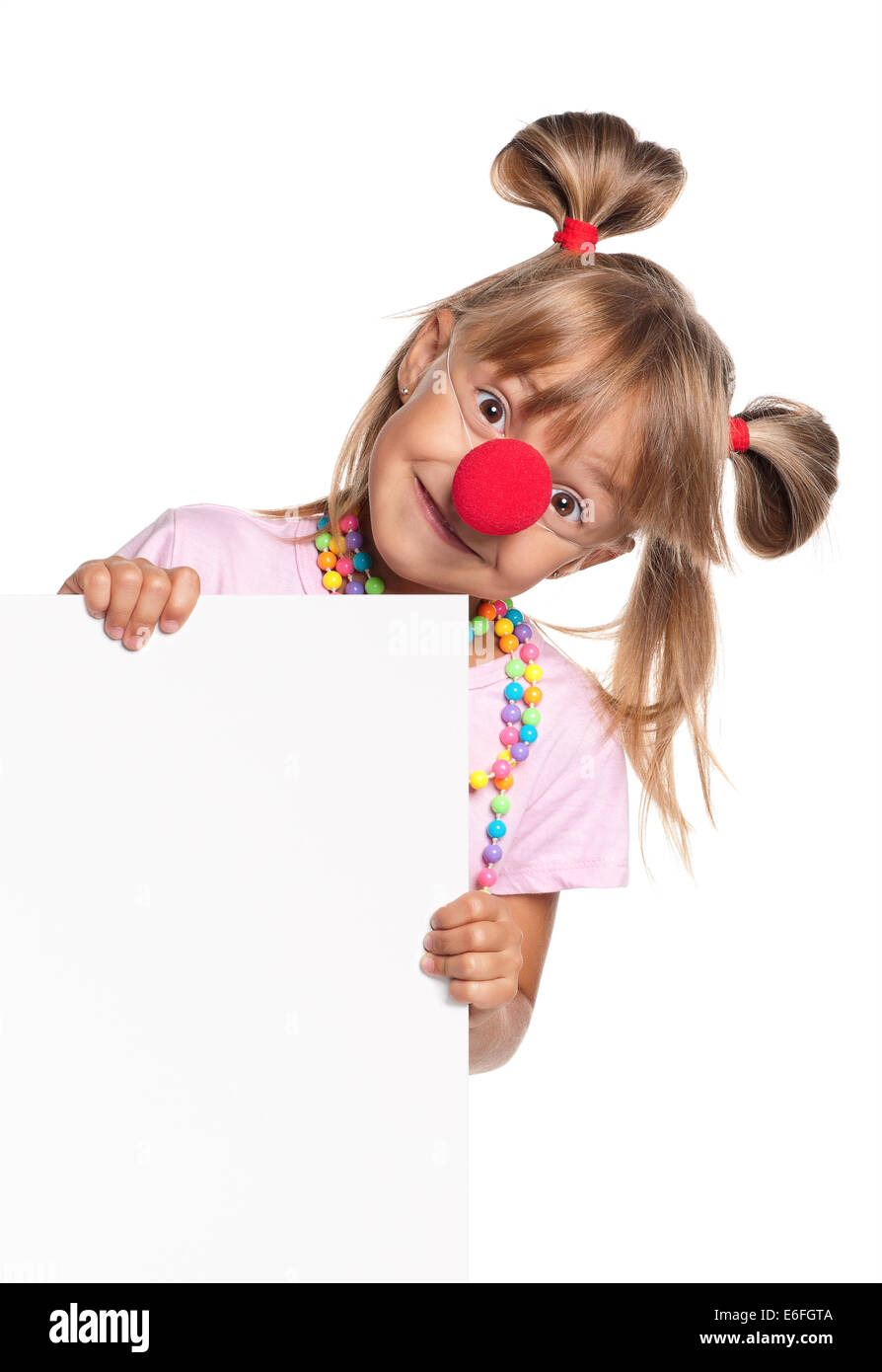 Little girl with white blank Stock Photo