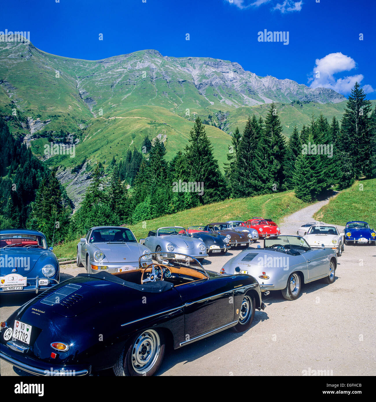 Porsche classic cars rally Morzine Savoy French Alps France Stock Photo
