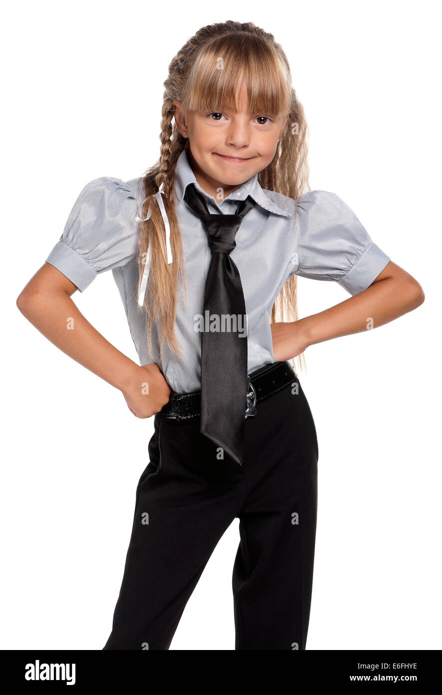 Wholesale Girl's School Uniform Stretch Straight Leg Pants in Navy Blue