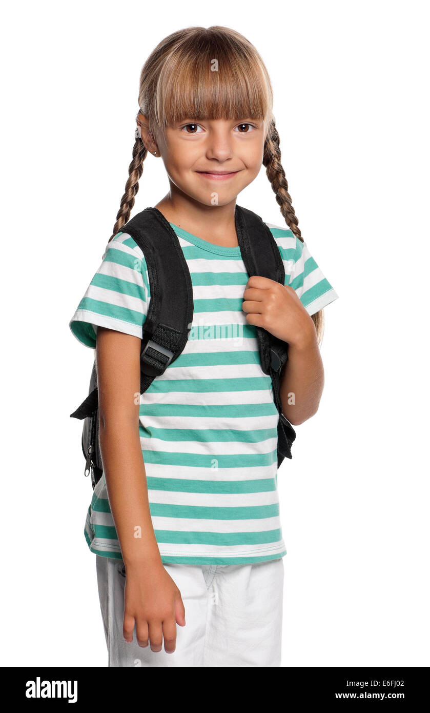 Little girl with backpack Stock Photo - Alamy