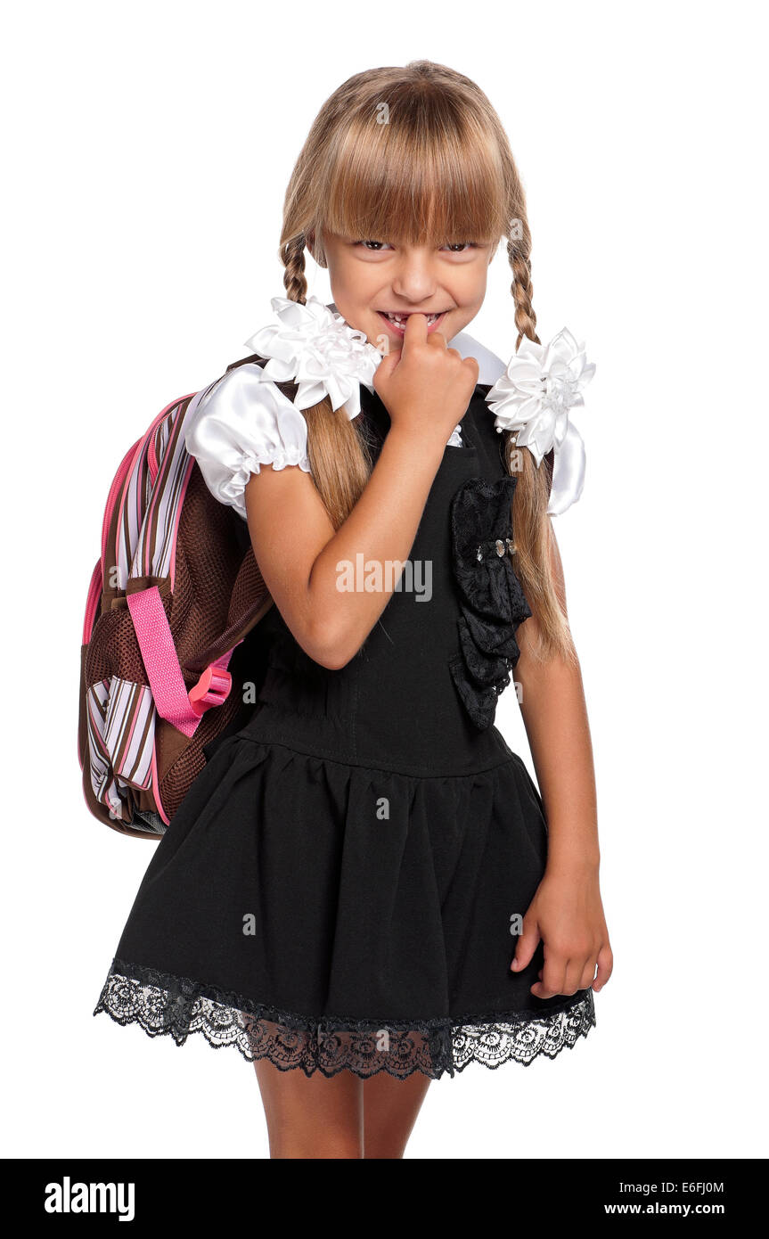 Little girl with backpack Stock Photo - Alamy