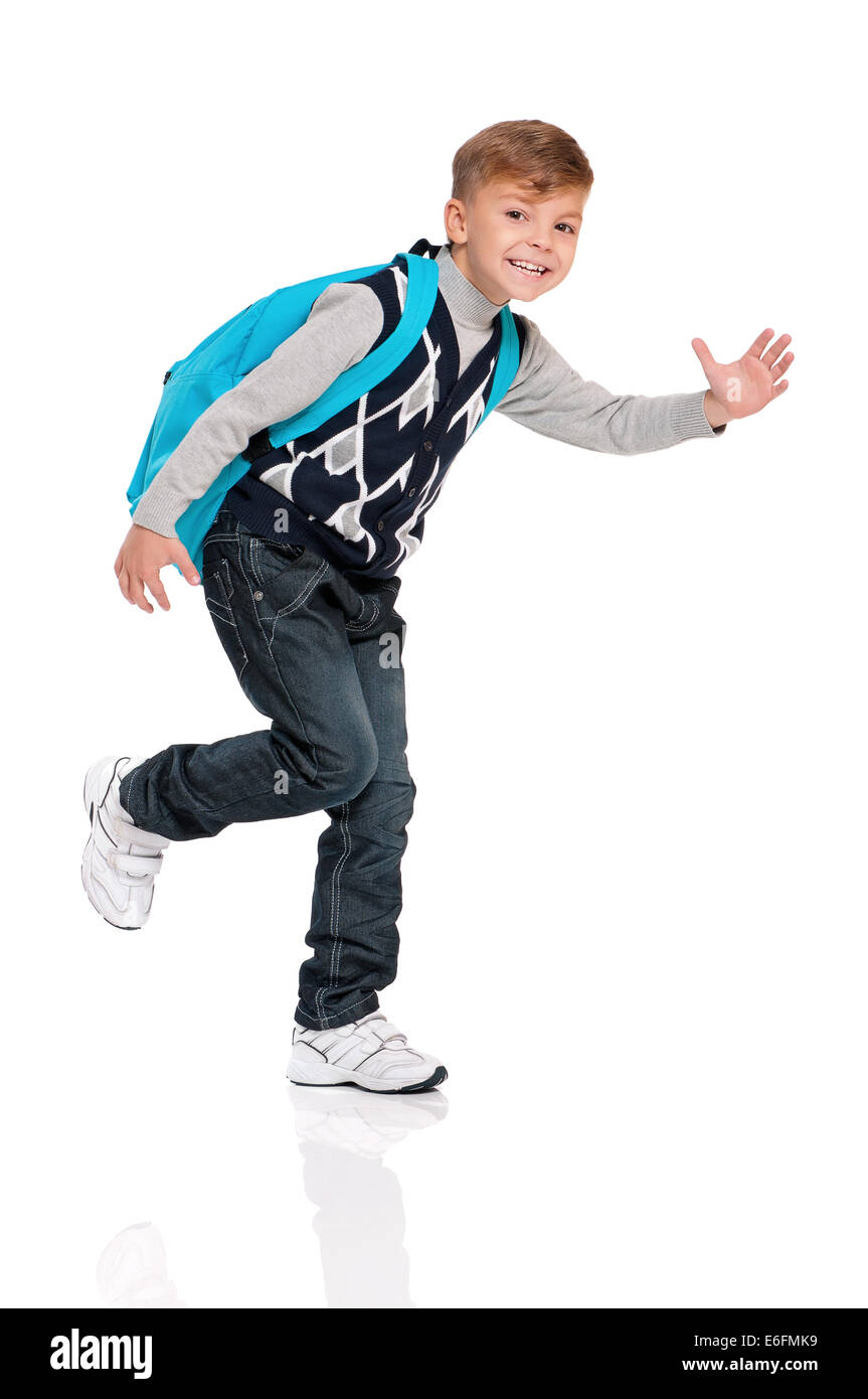 Boy with backpack Stock Photo