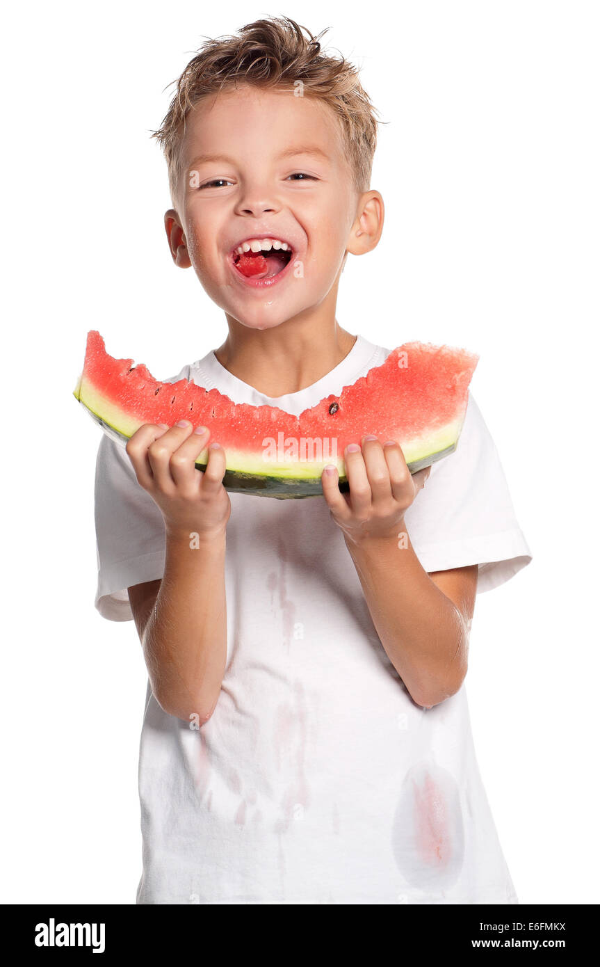 Boy with watermelon Stock Photo Alamy