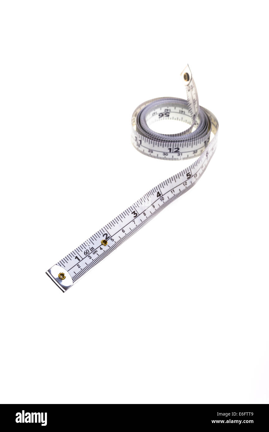 White dress makers tape measure, with selective focus. Stock Photo
