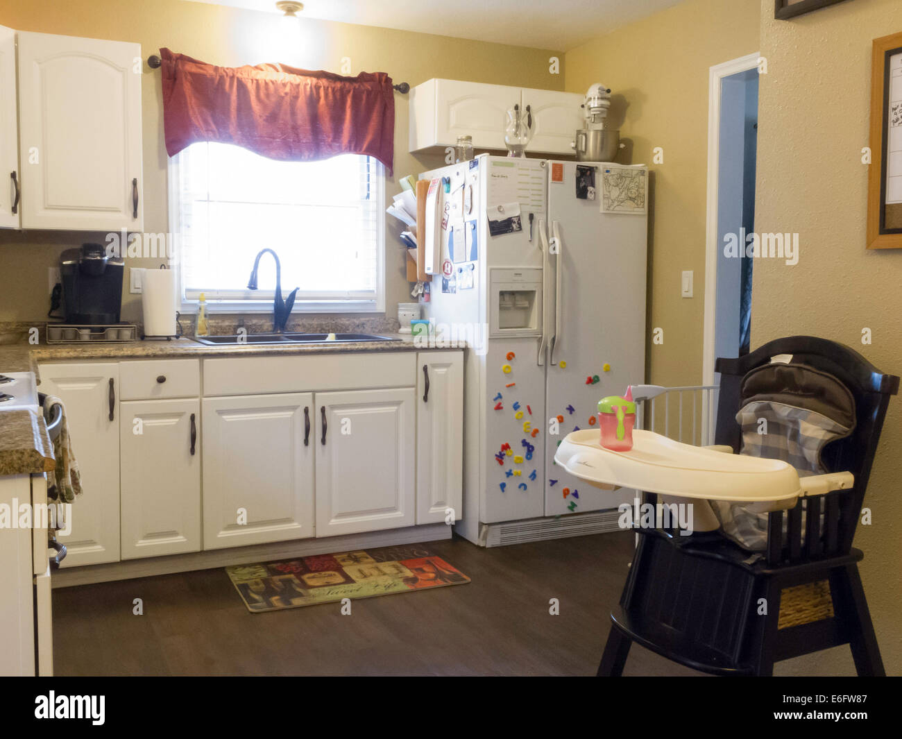 Kitchen With Baby Highchair Usa Stock Photo Alamy